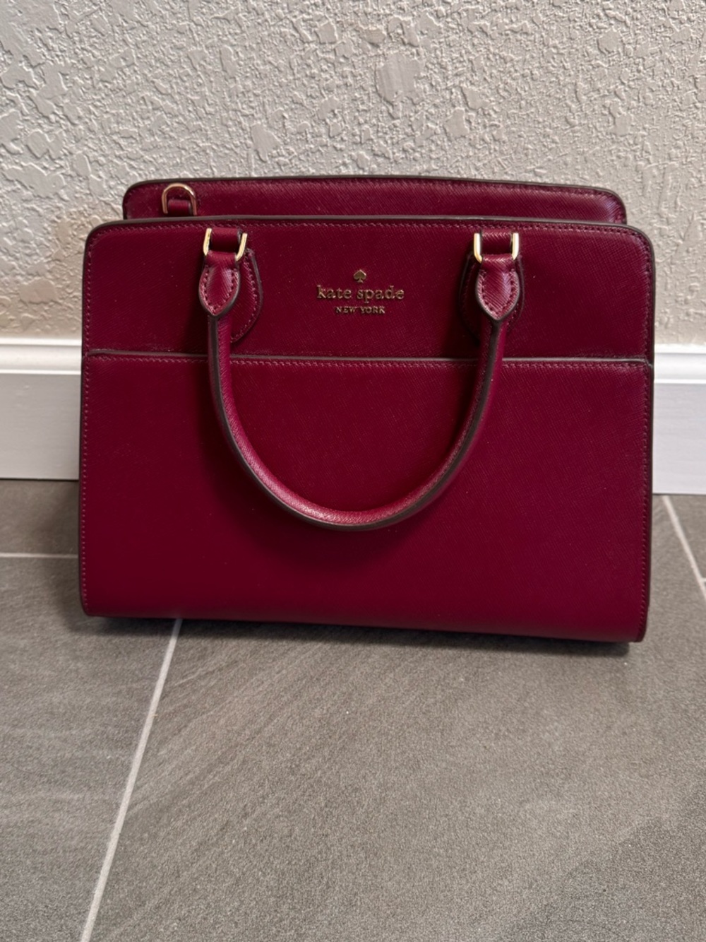 kate spade Burgundy Saffiano Leather Satchel with Gold Hardware